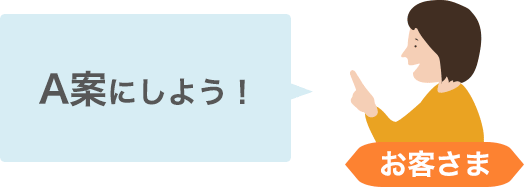イラスト：お客さま「A案にしよう！」